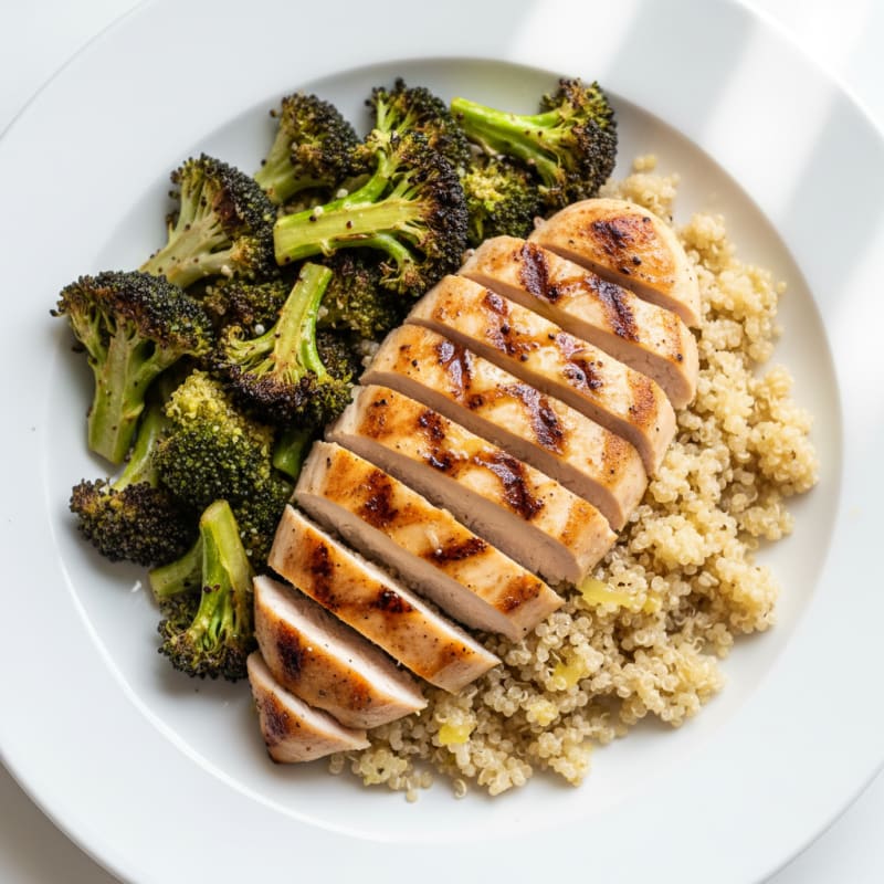 Grilled Chicken Breast with Quinoa and Roasted Broccoli