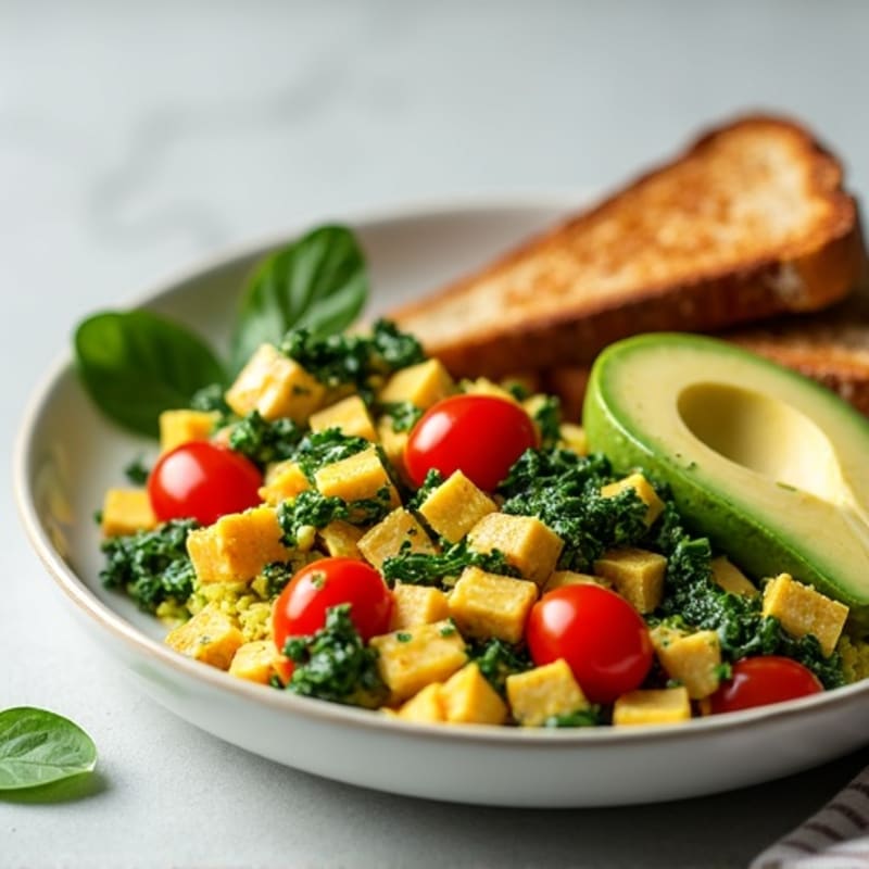 Silky Tofu Scramble with Spinach and Cherry Tomatoes