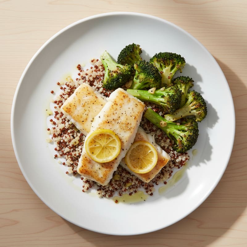 Baked Cod with Roasted Broccoli and Quinoa
