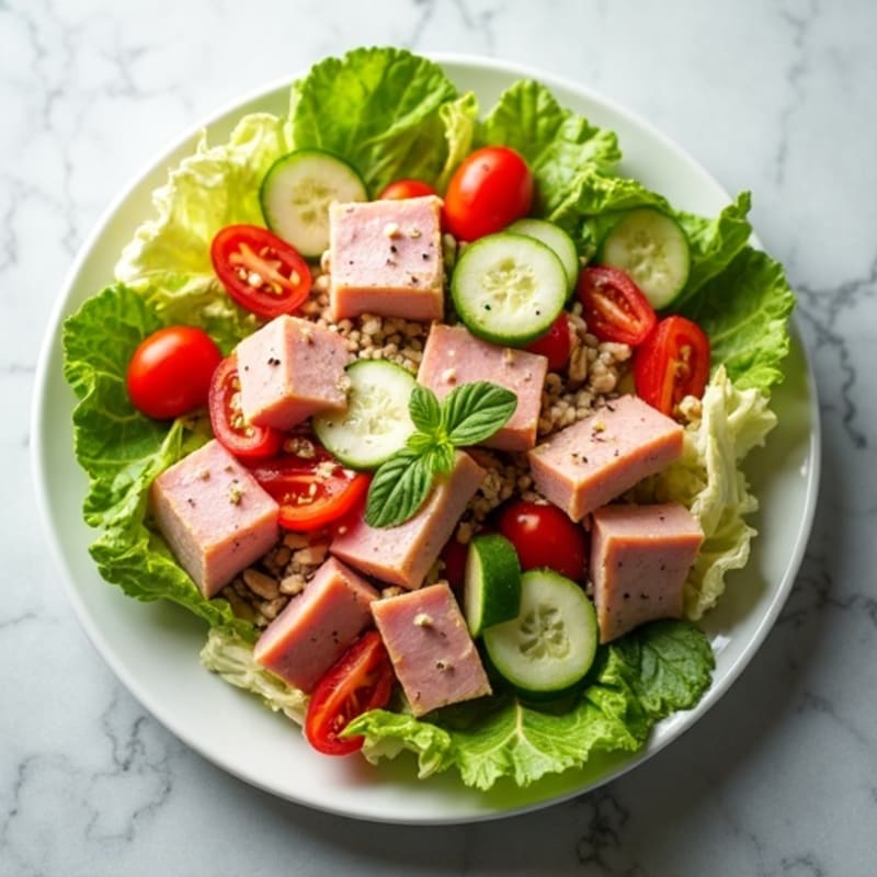 Lean Turkey and Ham Chopped Salad with Crisp Vegetables and Tangy Red Wine Vinaigrette