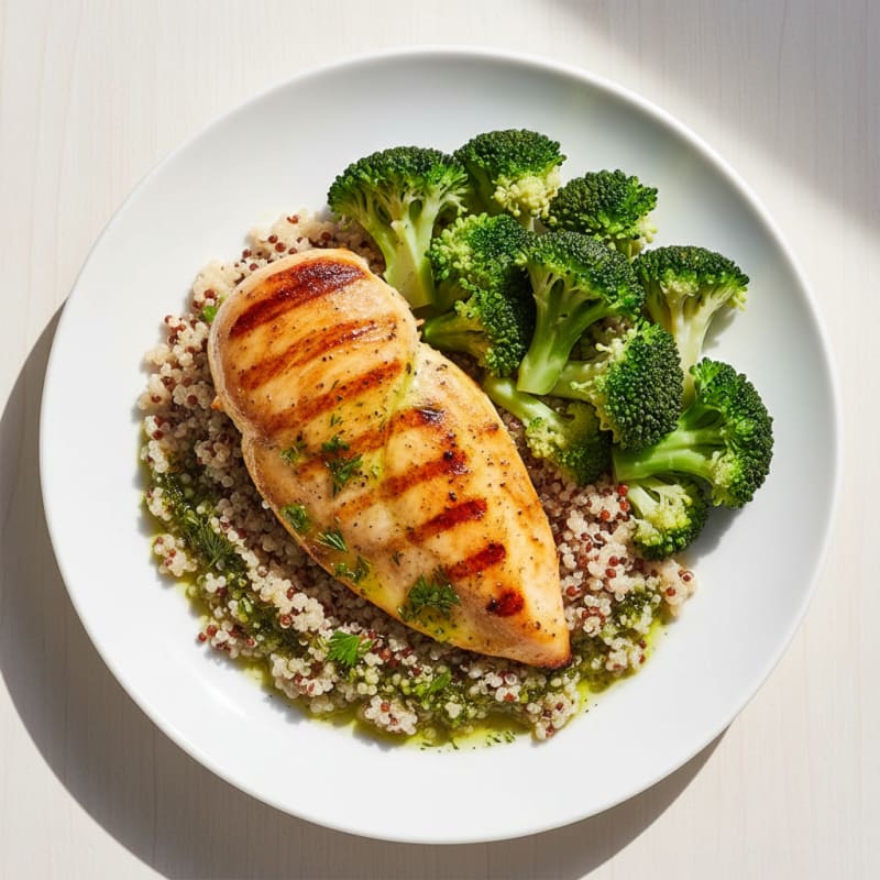 Grilled Chicken Breast with Quinoa and Steamed Broccoli