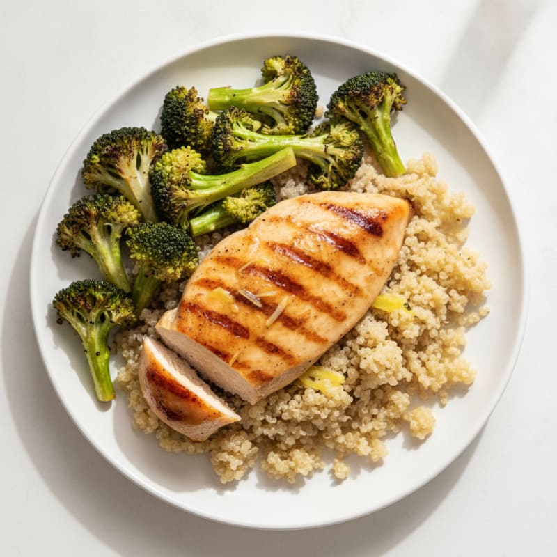 Grilled Chicken Breast with Roasted Broccoli and Quinoa