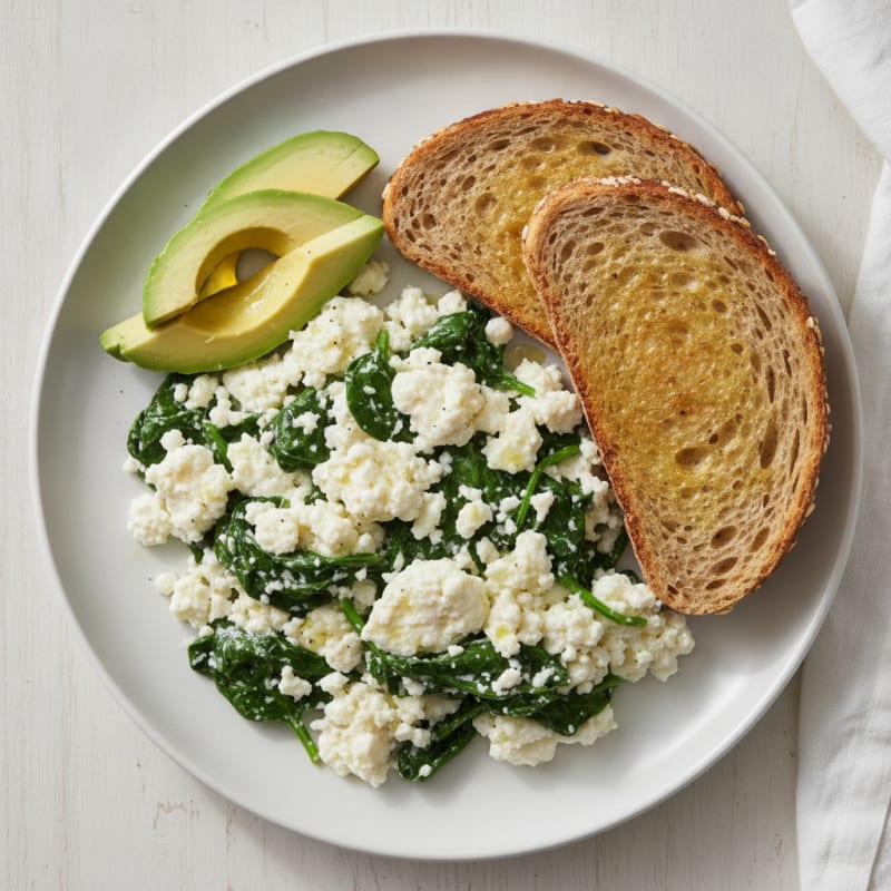 Egg White and Cottage Cheese Scramble with Sautéed Spinach