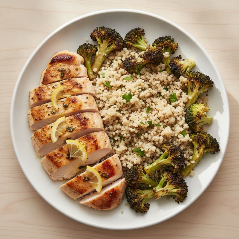 Grilled Chicken Breast with Quinoa and Roasted Broccoli