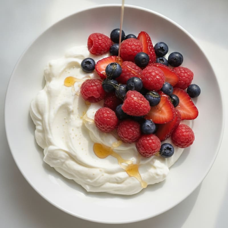 Creamy Greek Yogurt with Protein Powder and Fresh Berries