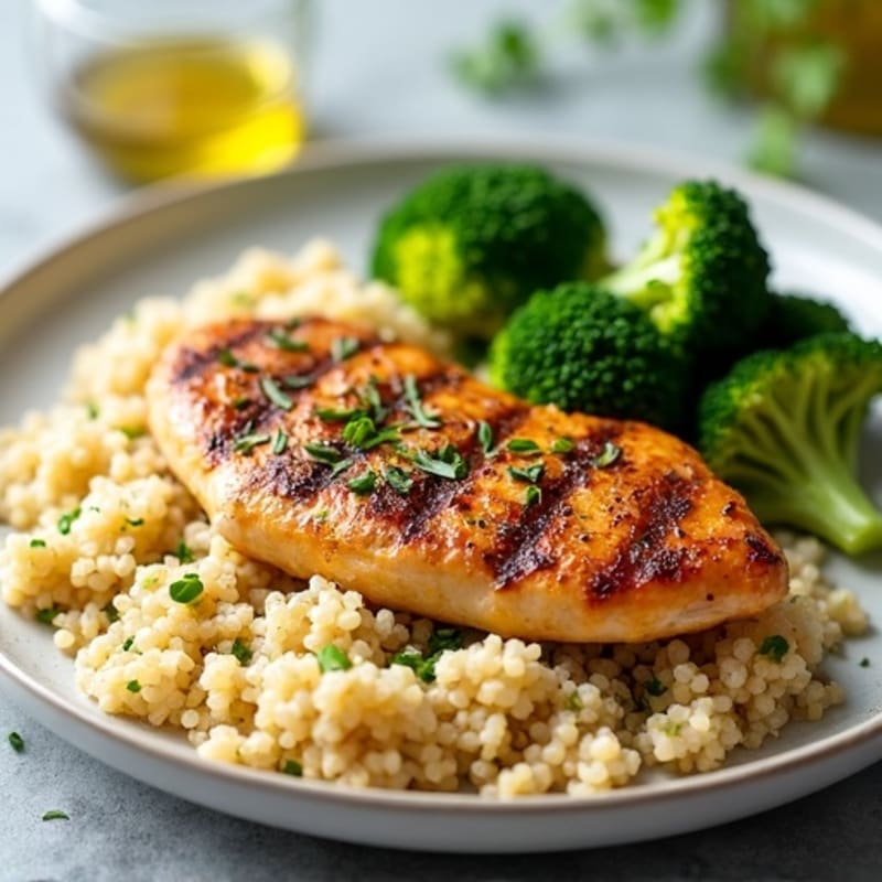 Grilled Chicken Breast with Quinoa and Roasted Broccoli