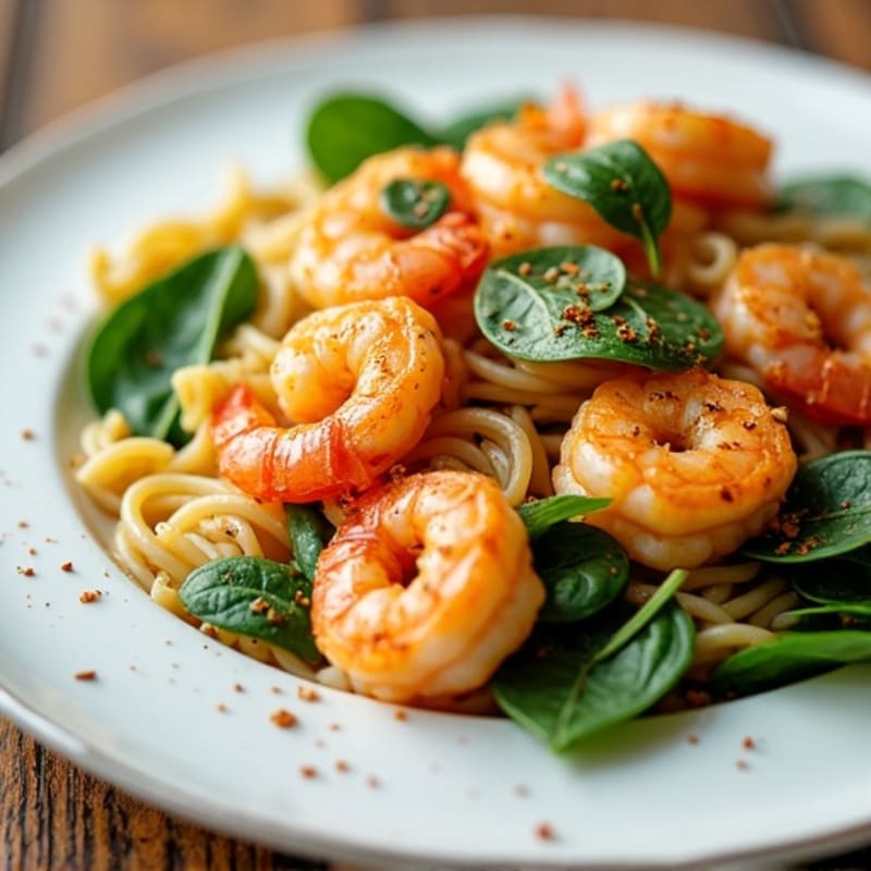 Garlic Lemon Shrimp with Fresh Spinach and Whole Wheat Pasta