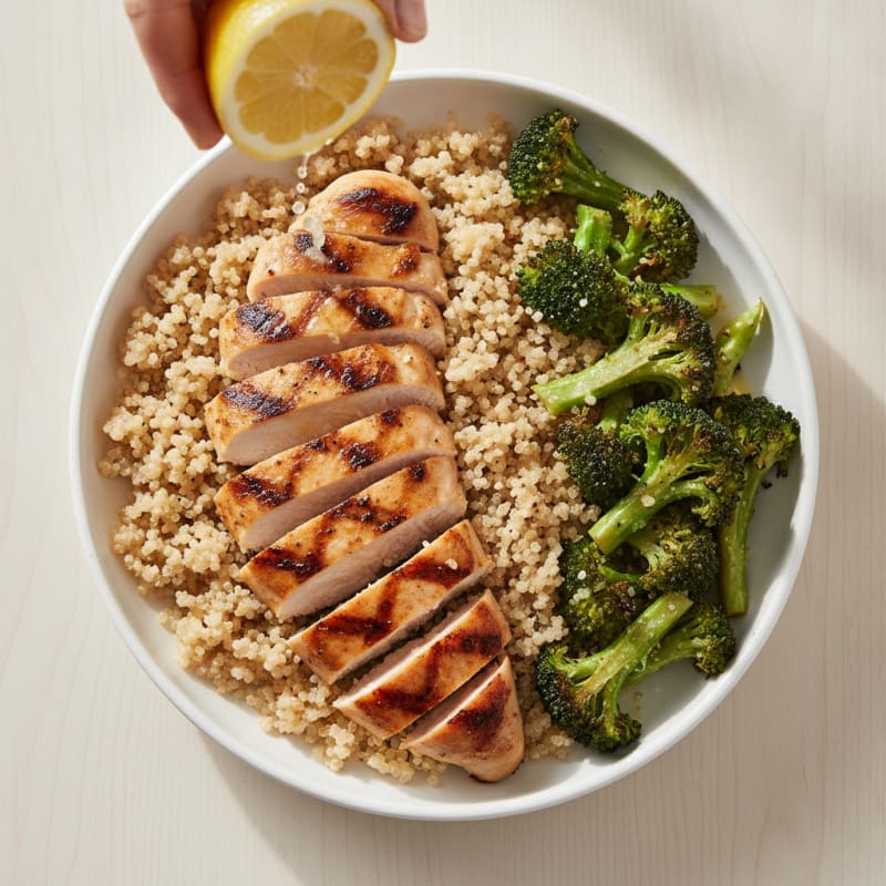 Grilled Chicken Breast with Quinoa and Roasted Broccoli