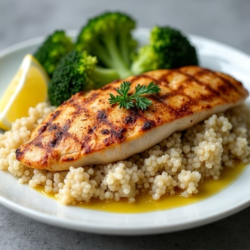 Grilled Chicken Breast with Quinoa and Roasted Broccoli
