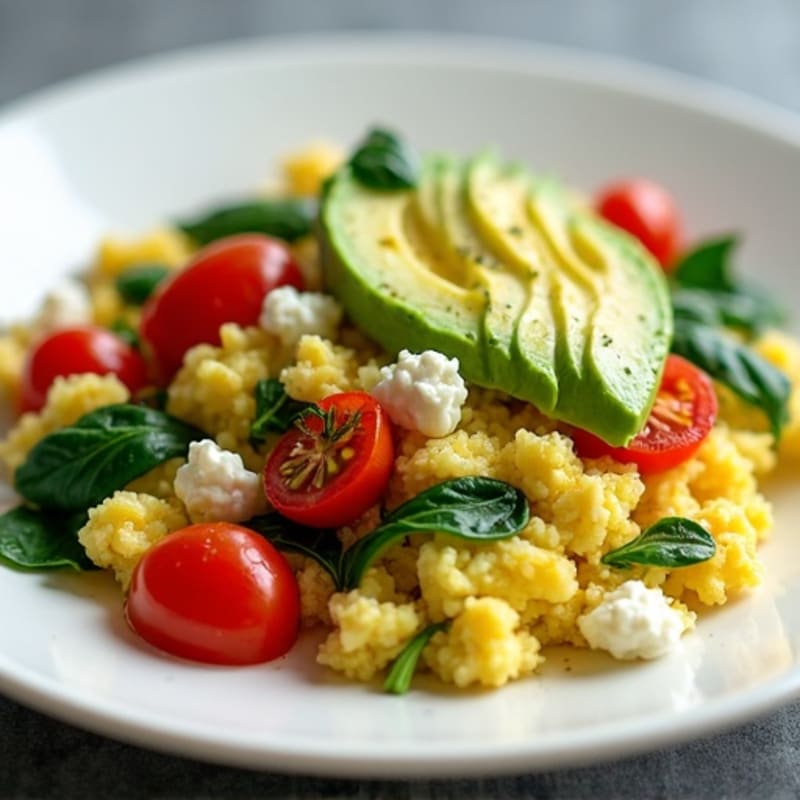 Egg White and Cottage Cheese Scramble with Spinach and Cherry Tomatoes
