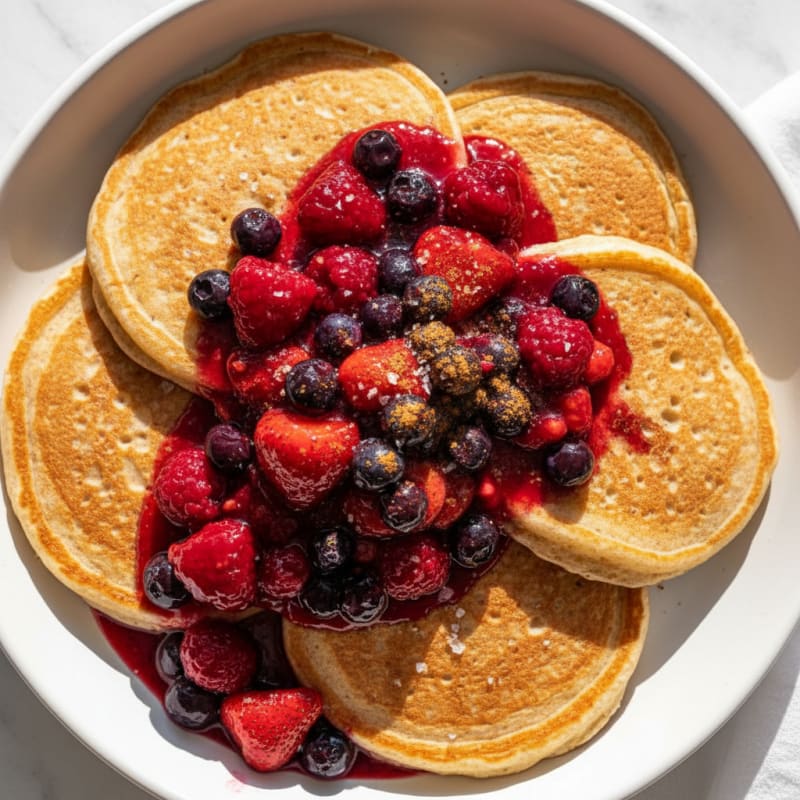 Fluffy Buttermilk Pancakes with Berry Compote