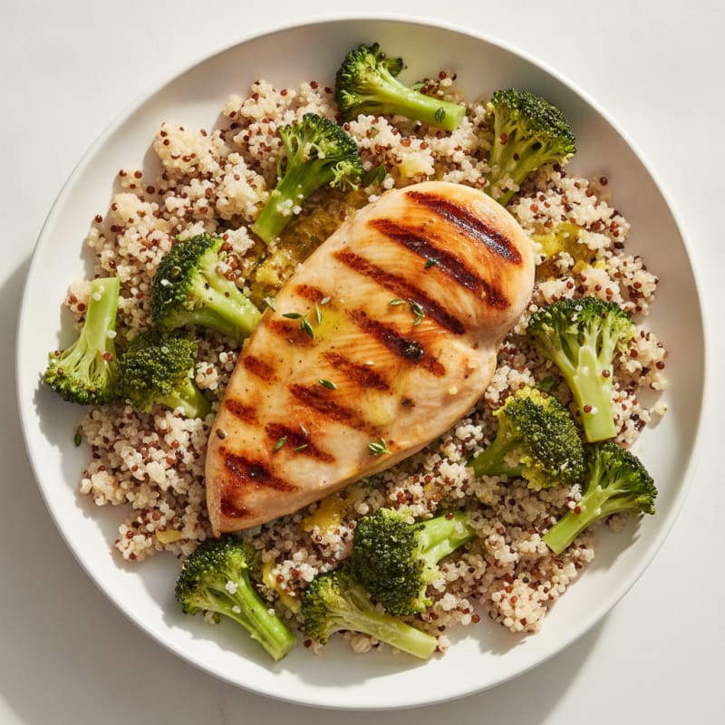 Grilled Chicken Breast with Quinoa and Steamed Broccoli