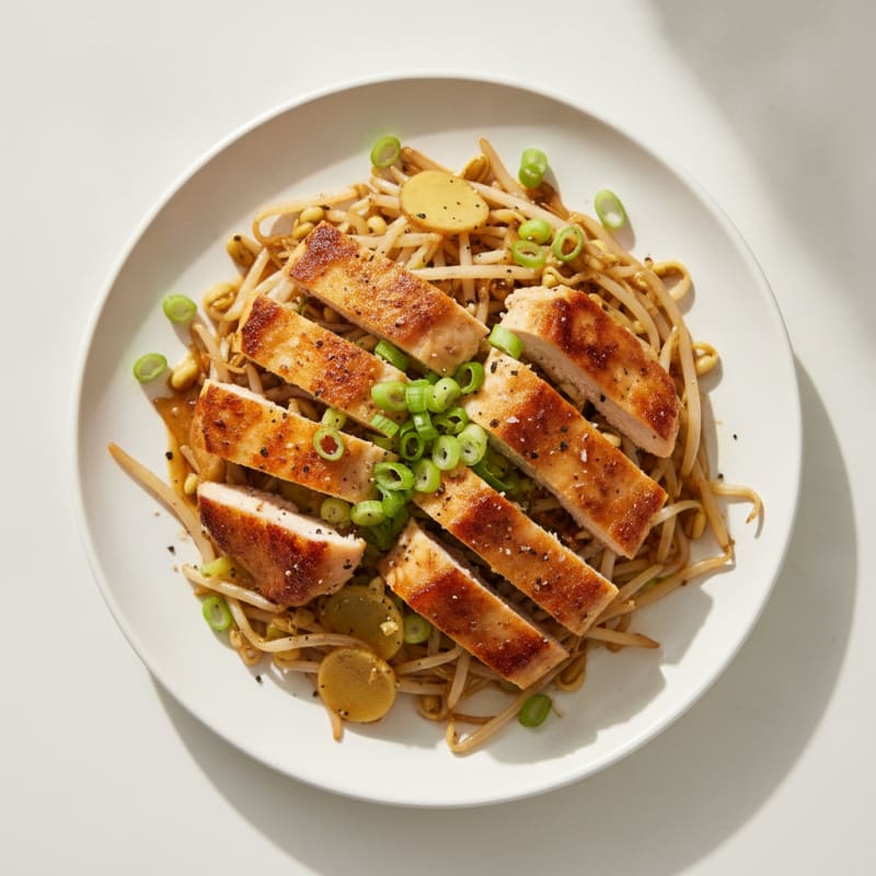 Garlic-Ginger Soybean Sprout Stir-Fry with Chicken