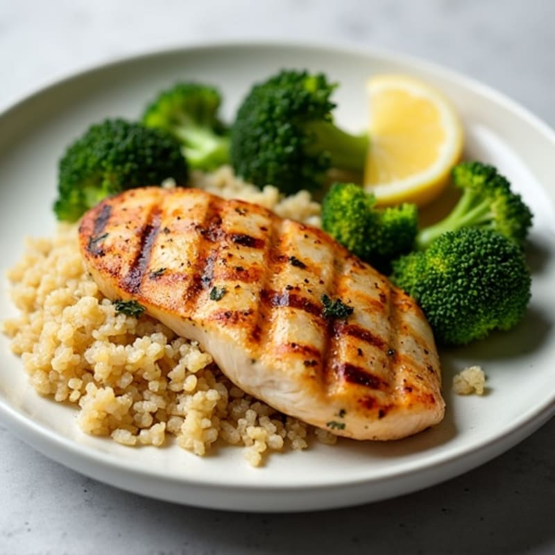Grilled Chicken Breast with Quinoa and Roasted Broccoli