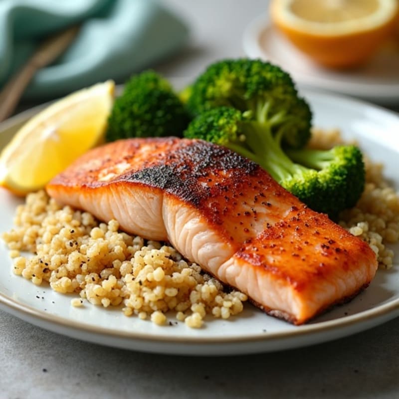 Seared Salmon with Roasted Broccoli and Quinoa