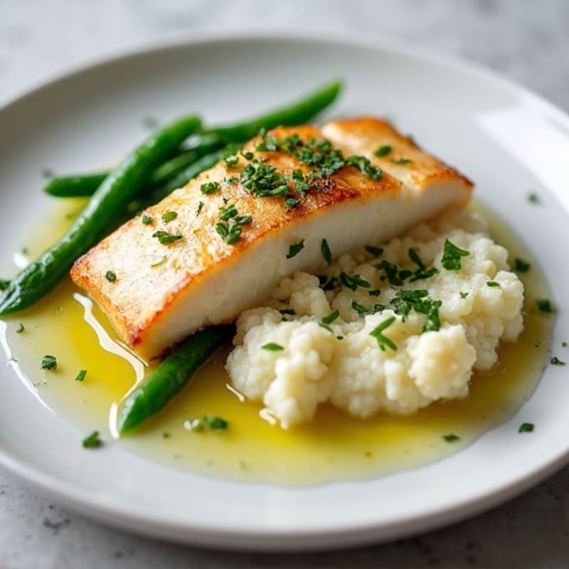 Seared Cod with Steamed Green Beans and Mashed Cauliflower