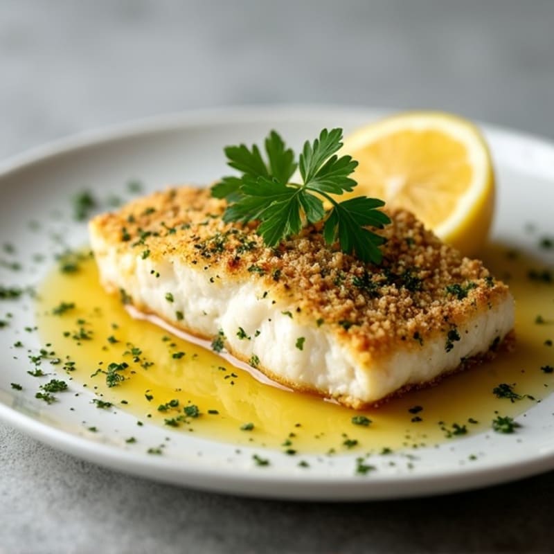 Herb-Crusted Cod with Lemon Garlic Sauce