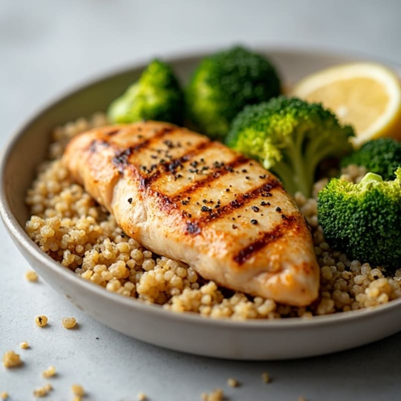 Grilled Chicken Breast with Quinoa and Roasted Broccoli