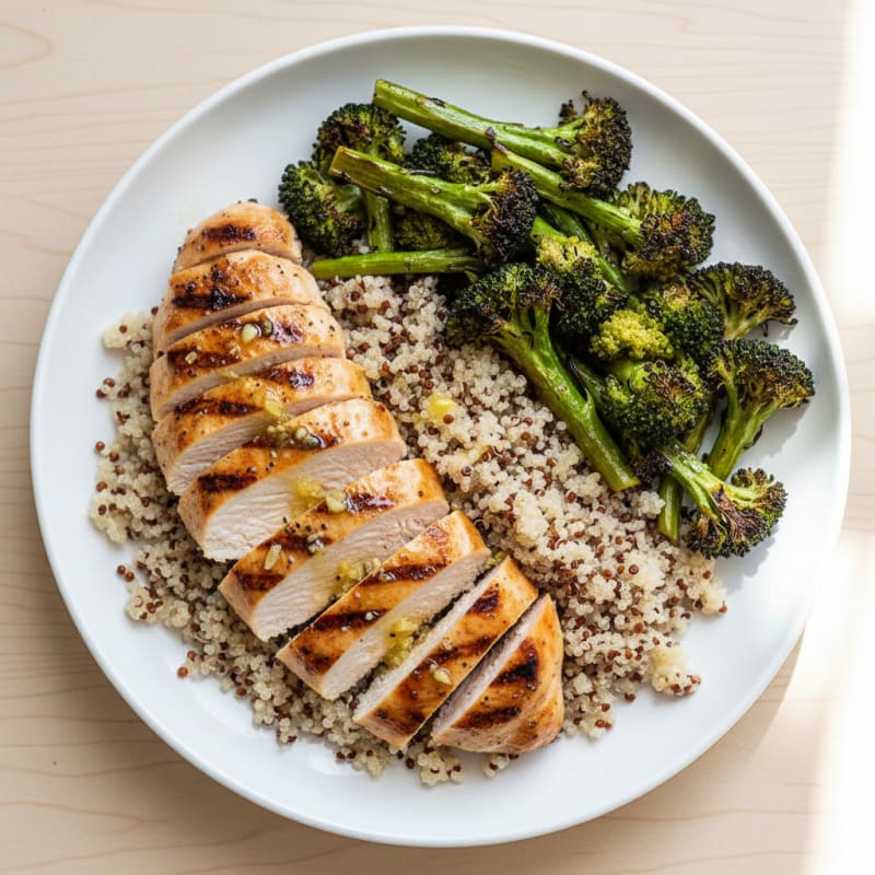 Grilled Chicken Breast with Quinoa and Roasted Broccoli