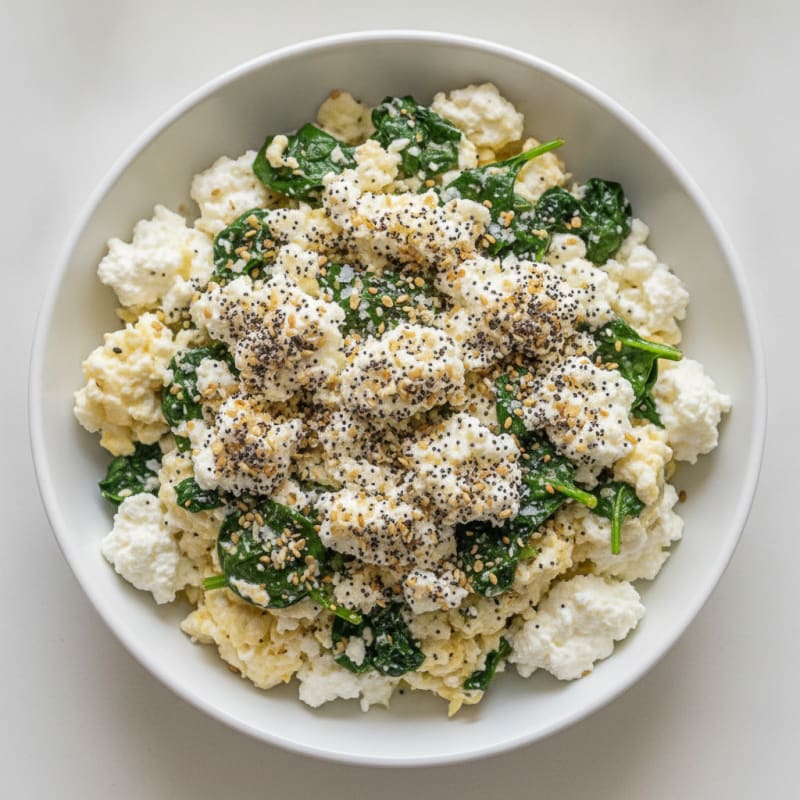 Egg White and Spinach Scramble with Cottage Cheese