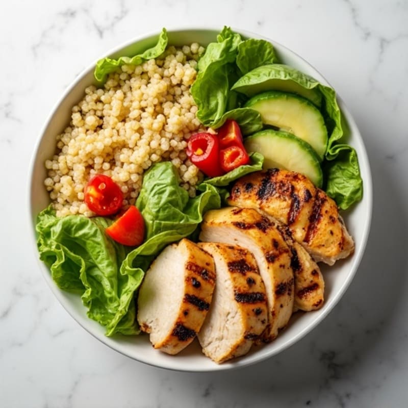 Grilled Chicken and Quinoa Bowl with Crunchy Mixed Greens
