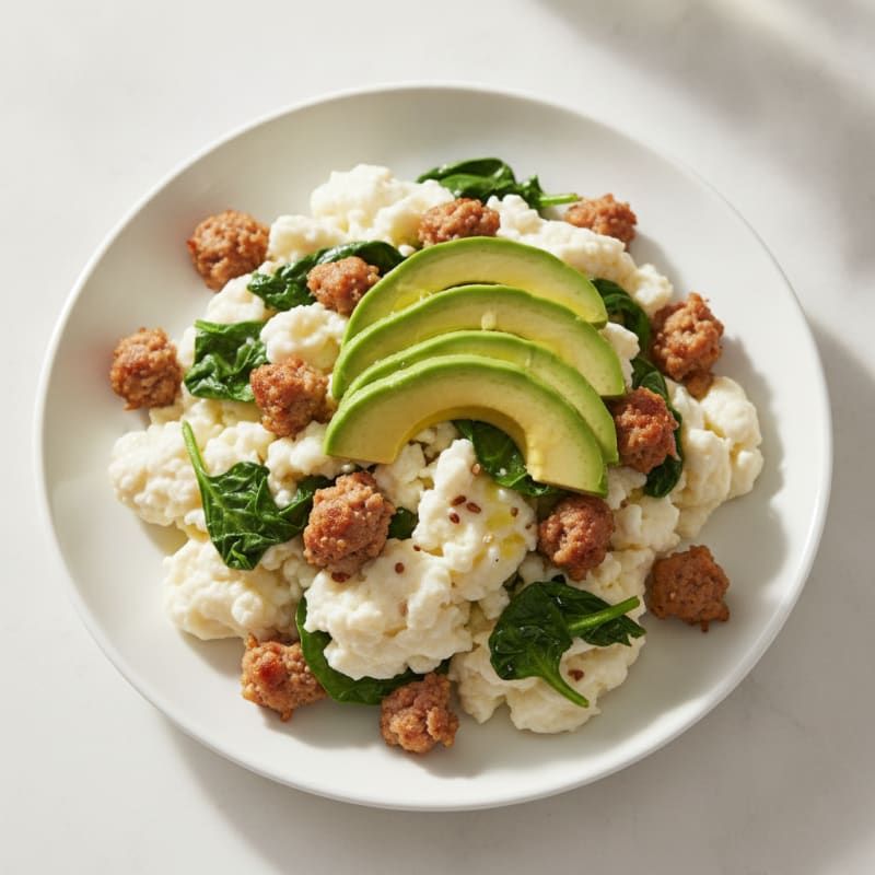 Scrambled Egg Whites with Turkey Sausage and Spinach