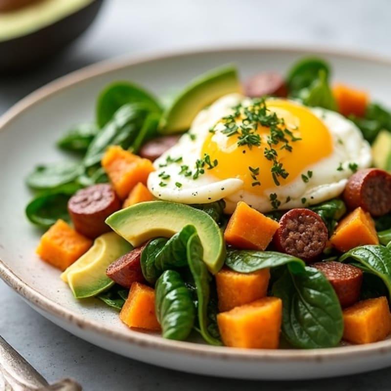 Egg White Spinach Scramble with Turkey Sausage