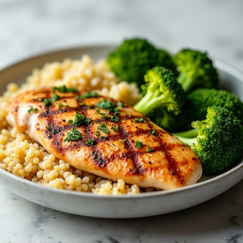Grilled Chicken Breast with Quinoa and Roasted Broccoli