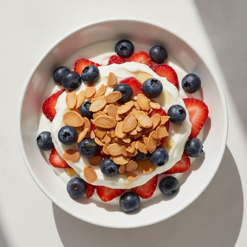 Greek Yogurt Parfait with Mixed Berries and Almond Crunch