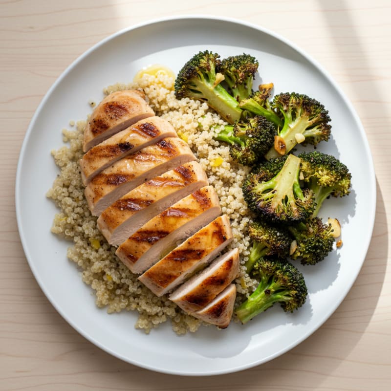Grilled Chicken Breast with Quinoa and Roasted Broccoli