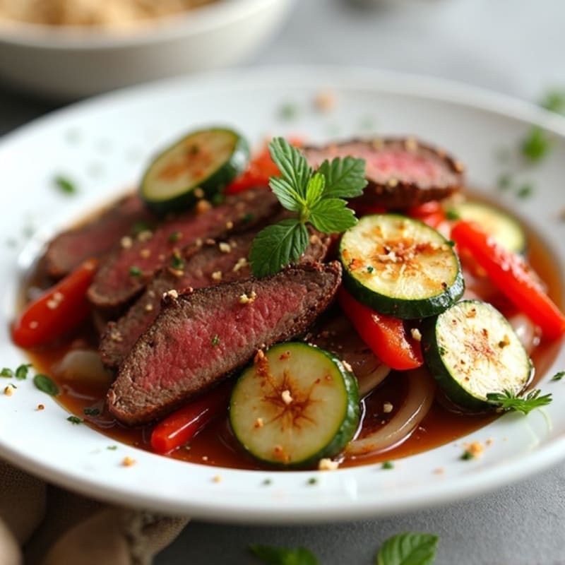 Savory Marinated Thinly Sliced Beef with Sautéed Vegetables