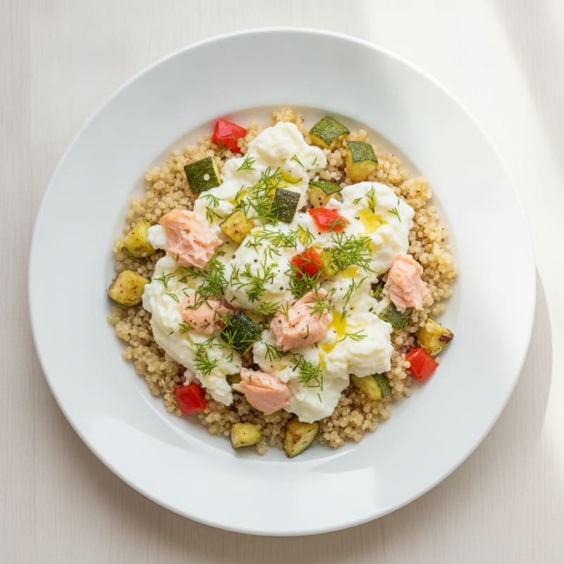 Egg White Scramble with Roasted Vegetables and Quinoa