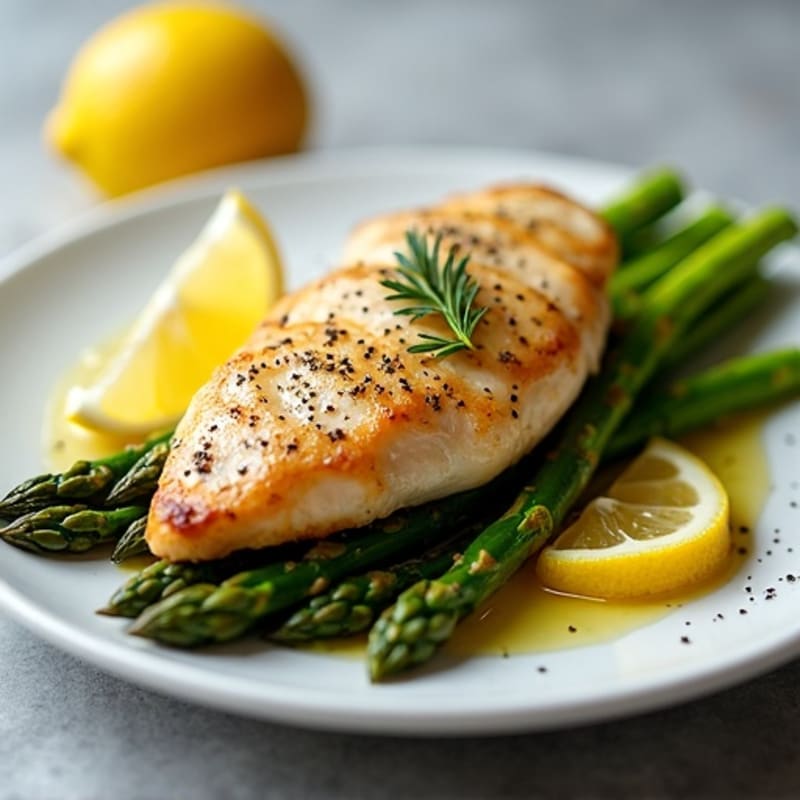 Lemon Garlic Pan-Seared Chicken with Roasted Asparagus