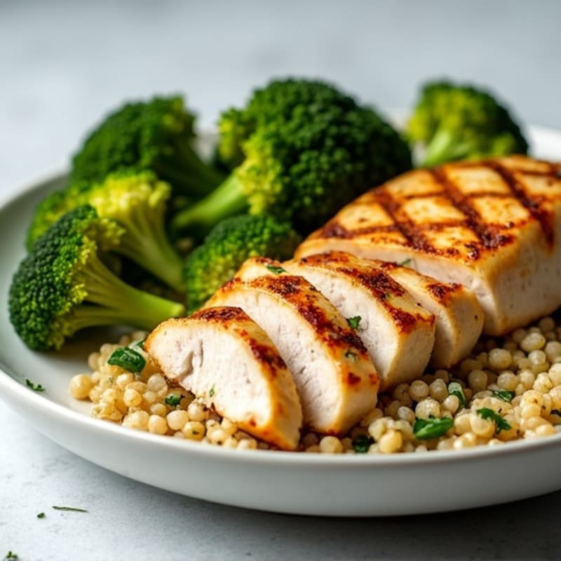 Grilled Chicken Breast with Roasted Broccoli and Quinoa