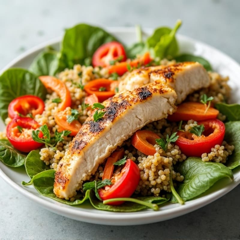 Grilled Chicken Breast Salad with Quinoa and Crunchy Vegetables