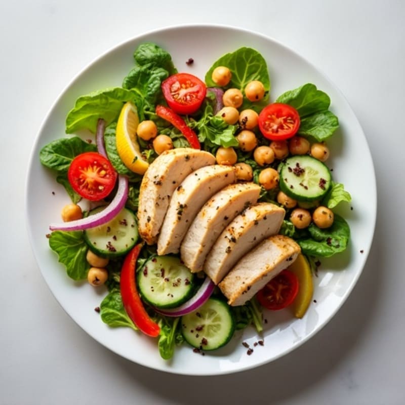 Herb-Roasted Chicken and Chickpea Salad with Crisp Vegetables