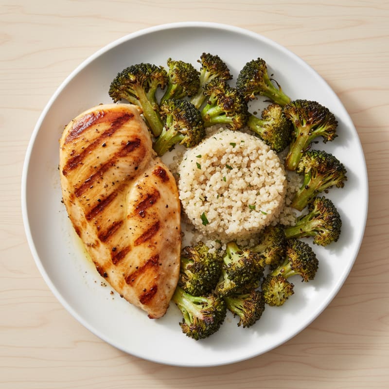 Grilled Chicken Breast with Roasted Broccoli and Quinoa