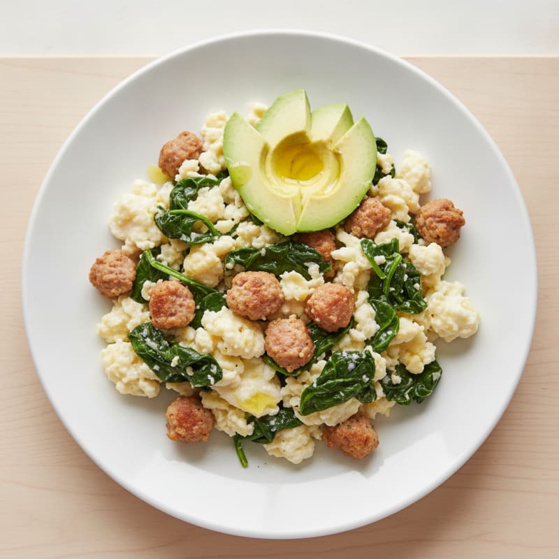Egg White Scramble with Turkey Sausage and Spinach