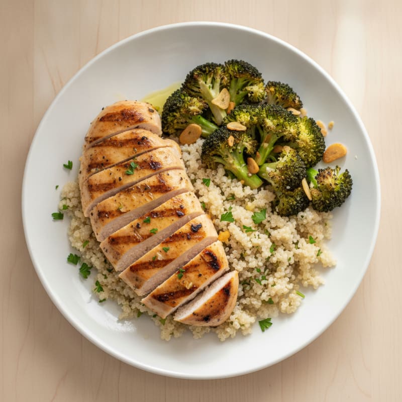 Grilled Chicken Breast with Quinoa and Roasted Broccoli