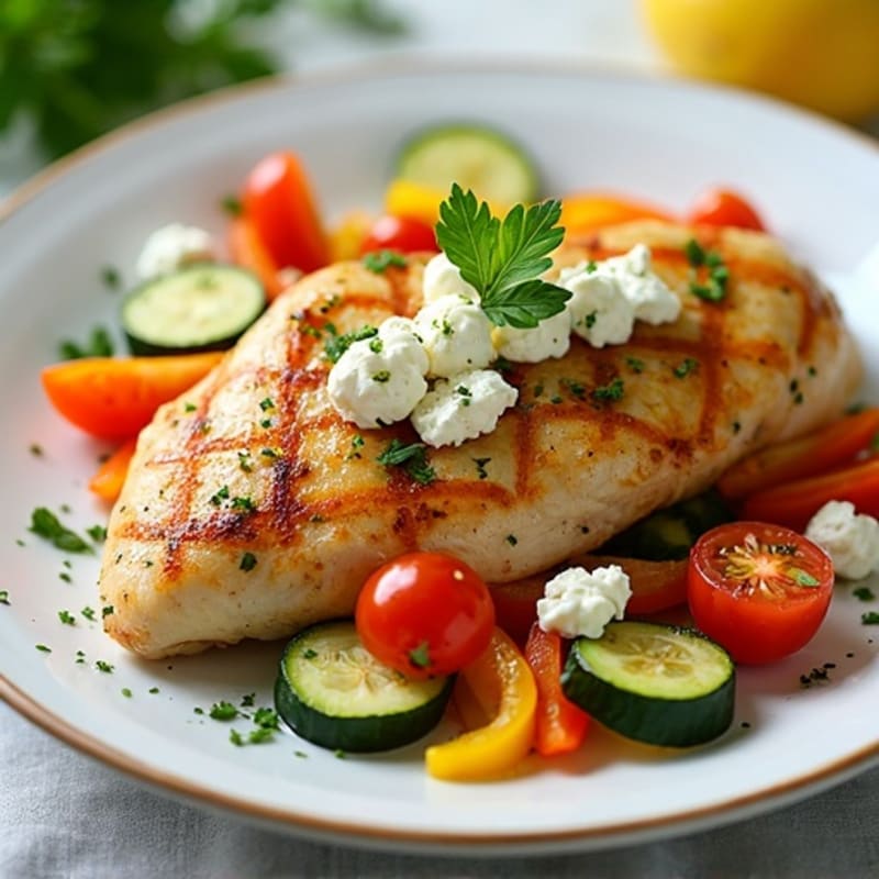 Lemon Herb Chicken with Fresh Feta and Crispy Vegetables