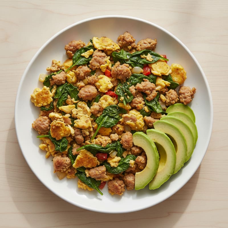 Egg and Turkey Sausage Scramble with Spinach