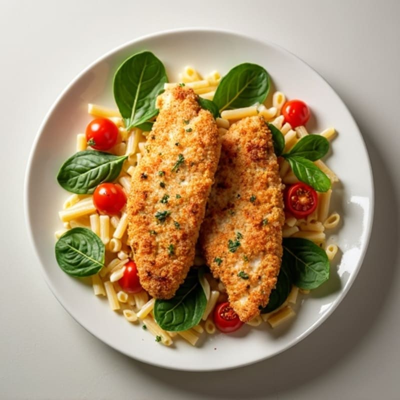 Crispy Chicken Tossed Pasta with Creamy Cottage Cheese