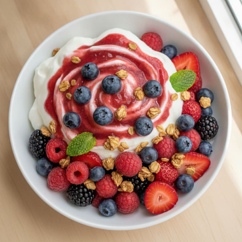 Creamy Greek Yogurt with Protein Powder and Mixed Berries