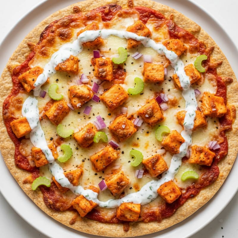 Buffalo Chicken Pizza with Ranch Drizzle