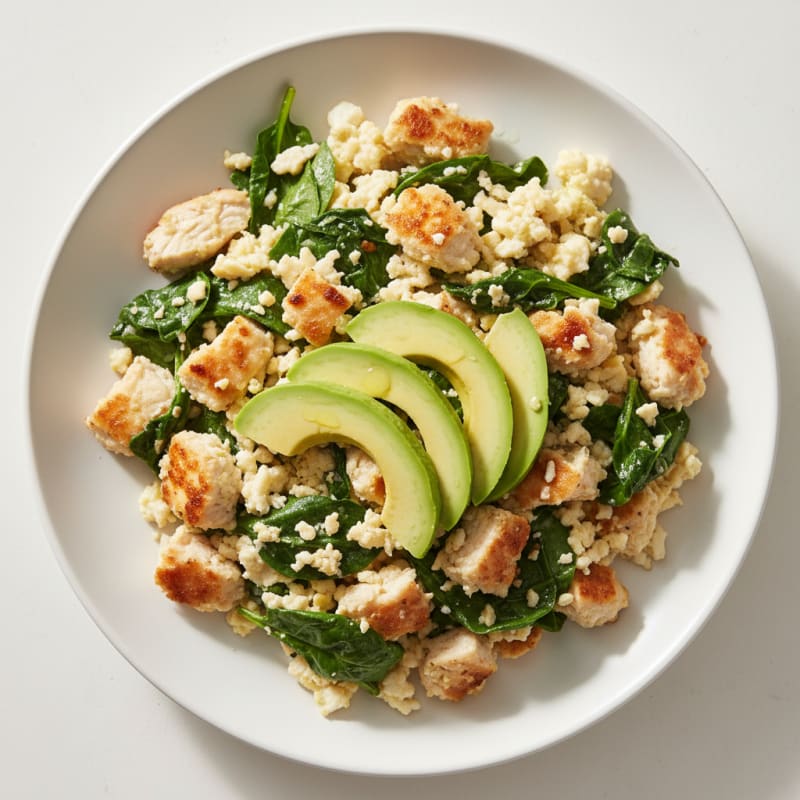 Chicken and Spinach Egg White Scramble with Avocado