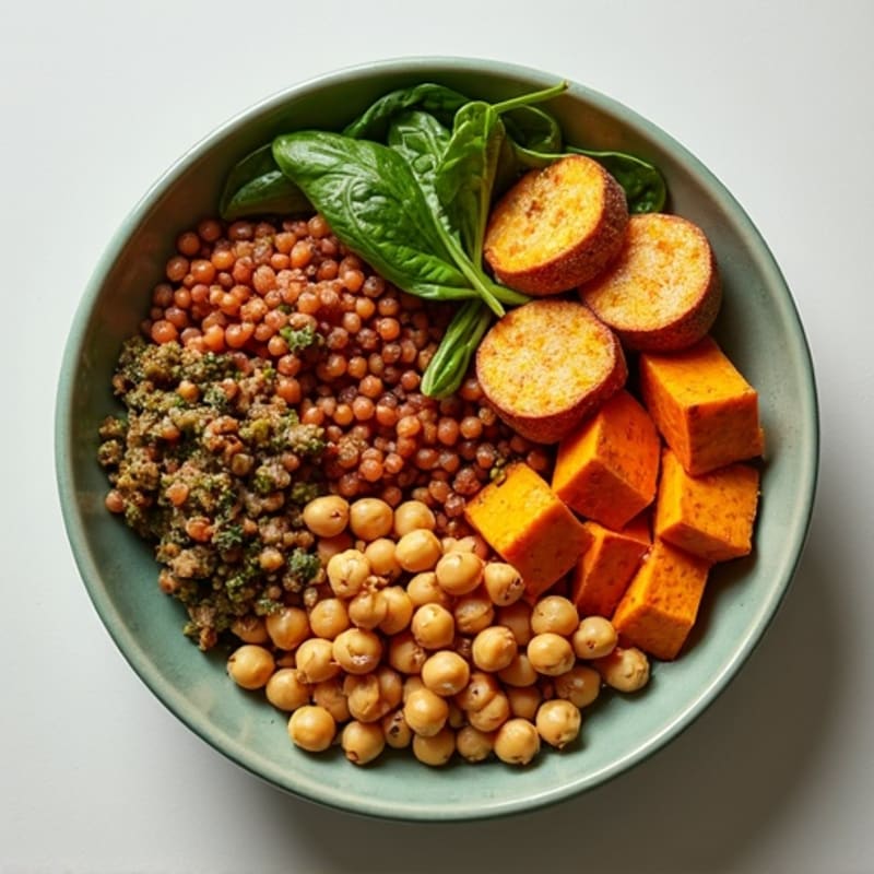 Hearty Lentil and Chickpea Protein Bowl with Roasted Sweet Potatoes