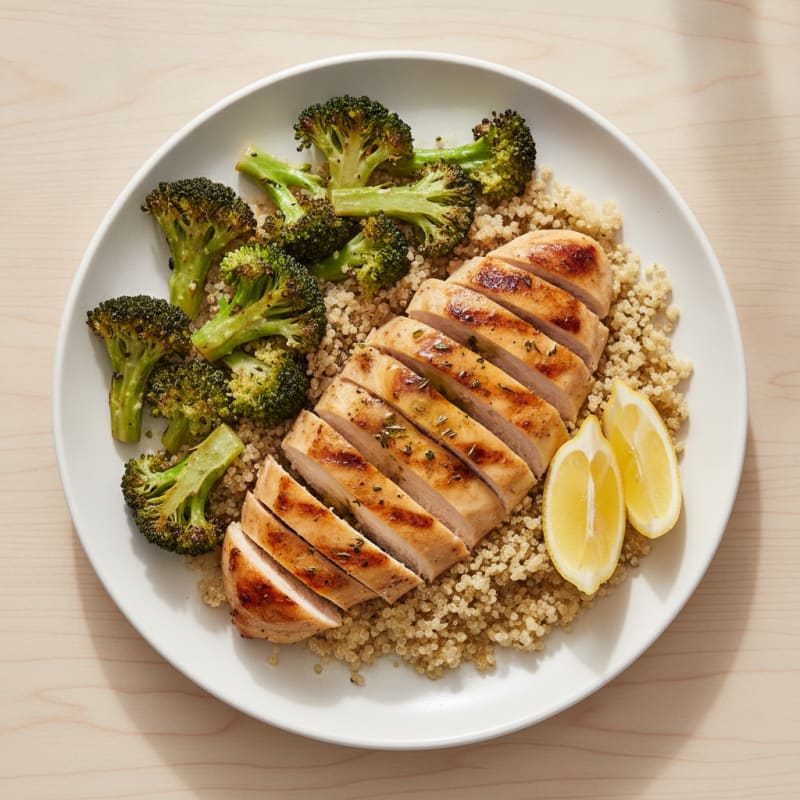 Grilled Chicken Breast with Quinoa and Roasted Broccoli