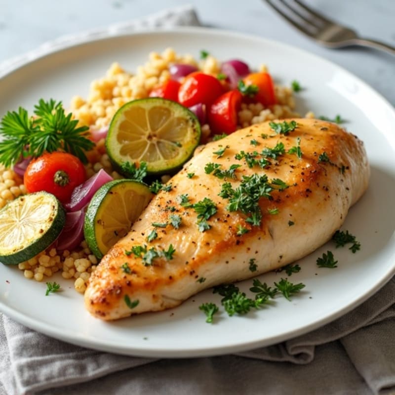 Lemon Herb Chicken with Fluffy Couscous and Roasted Vegetables