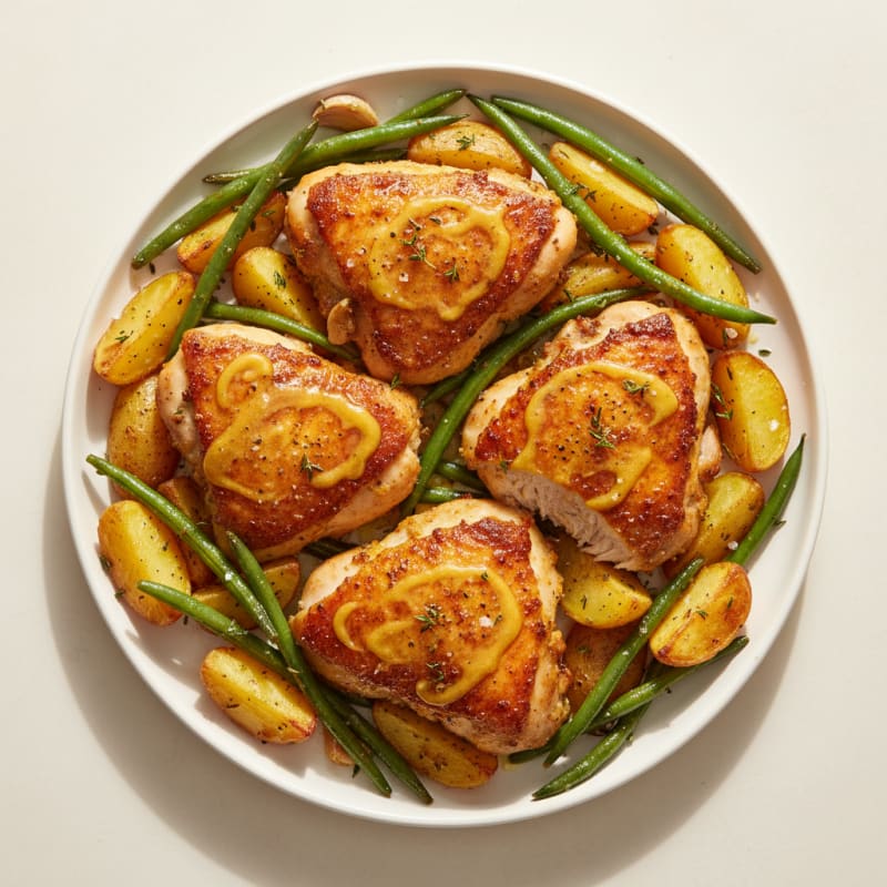 Crispy Honey-Mustard Chicken Thighs with Roasted Potatoes