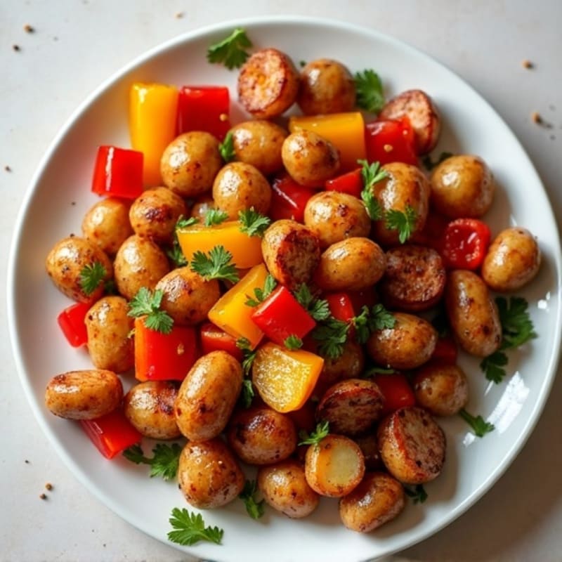 Crispy Potato and Chicken Sausage Sheet Pan with Roasted Peppers